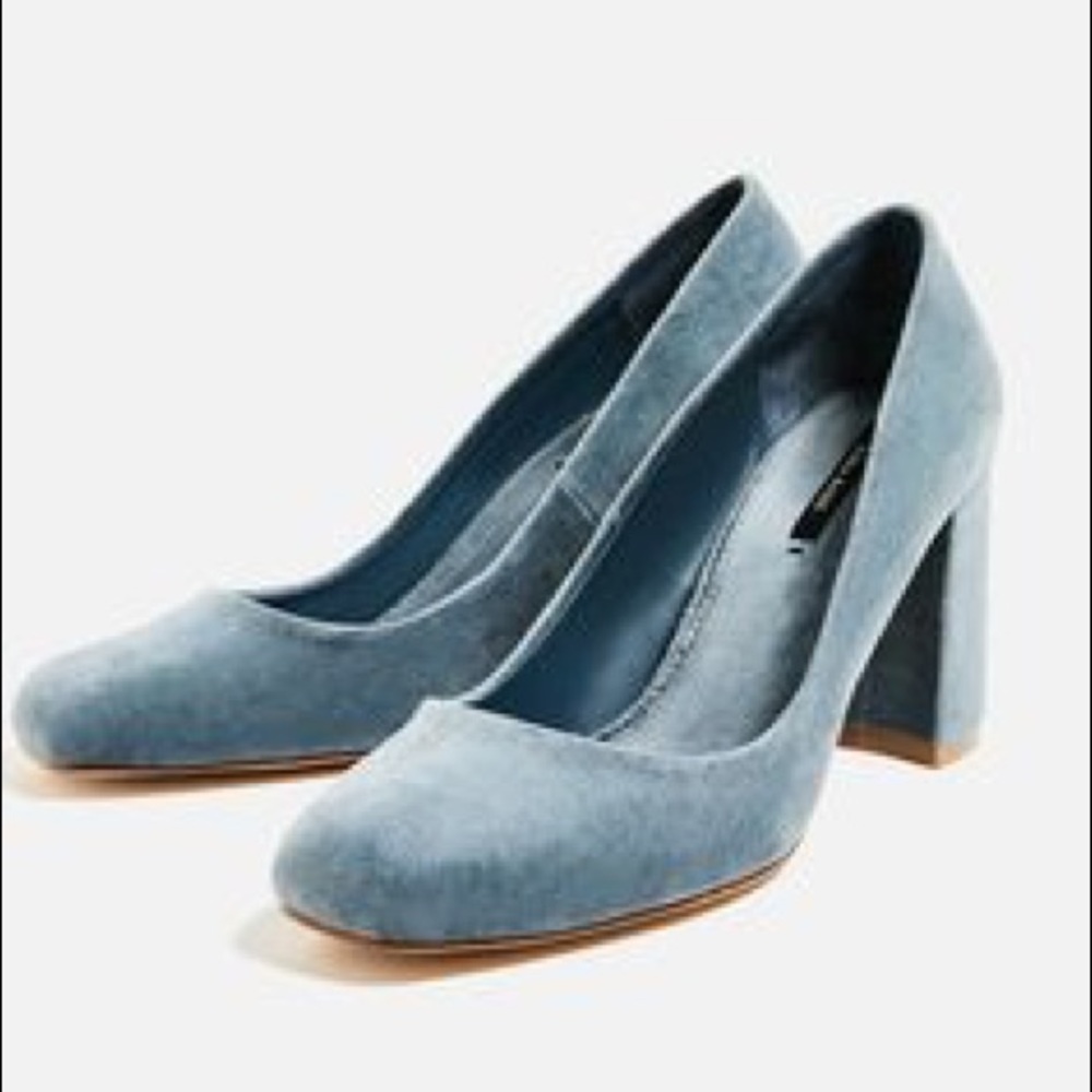 Zara Velvet Blue Block Heels